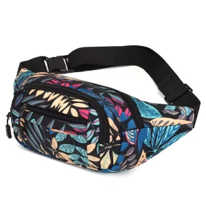 Unisex Large Capacity Leaf Printed Men’s Belt Bag Casual Canvas Travel Banana Bags