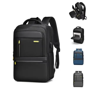 Unisex Large Capacity Waterproof Oxford Cloth Laptop Backpack USB Port Polyester PU for University Business Use