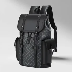 Unisex Lightweight Waterproof PU Leather Daypack with Letter Pattern Anti-Theft 36-55L Capacity