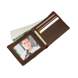 Unisex Men’s Bifold Wallet Handmade Genuine Leather Vintage Card Holder Short Length Open Thread Anti Theft RFID Blocking Wallet