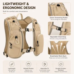 Unisex Multi-Sport Running Vest Hydration Backpack Front Phone Holder Adjustable Chest Waist Straps Nylon String Closure