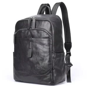 Unisex Retro Men’s Genuine Leather Canvas Backpack Vintage Daily Commute Durable Polyester Lining Waterproof Laptop Bag