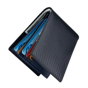 Unisex Slim Wallet Minimalist Carbon Fiber Leather Open Closure Anti Theft Zip Coin Bag RFID Blocking Polyester Lining