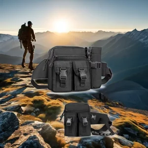 Unisex Tactical Sports Waist Pouch Camouflage Polyester Belt with Bottle Holder Zipper Closure for Hiking Fishing Hunting Travel
