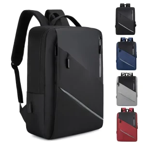 Unisex USB Charging Laptop Backpack Waterproof Zipper Closure Geometric Customizable Logo Printing for Business School Use