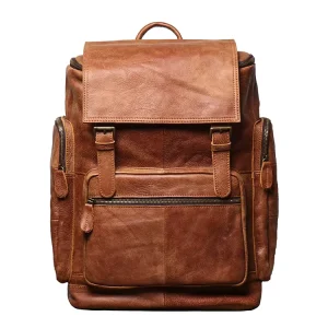 Unisex Vintage Style Genuine Leather Canvas Backpack Men’s Casual Daily Travel Mochila Zipper Closure Durable Retro Laptop Bag