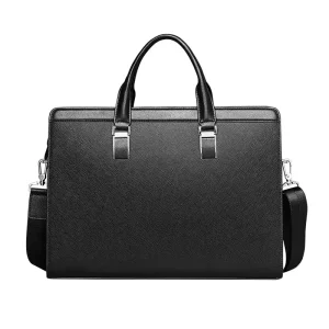 Vegan Leather Men Laptop Bag Briefcase Fashion Men’s Business Bags Leather Messenger Bag with Zipper Closure
