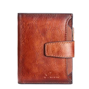 Vegetable Tanned Leather Zipper Wallet, RFID, 18 Card Slots, Vintage