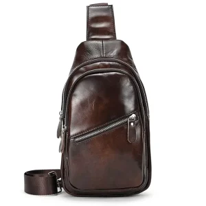 Vintage Anti Theft Travel First Layer Cowhide Leather Phone Men’s Crossbody Shoulder Chest Sling Bag for Men