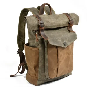 Vintage Backpack Men’s and Women’s Casual Rucksack Oil Waxed Canvas Travel Computer Bag Outdoor Sports Hiking Backpack