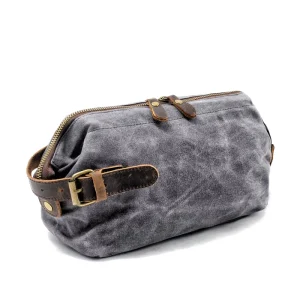 Vintage Batik Canvas Leather Trim Toiletry Bag Large Capacity Multi-Purpose Storage Handbag