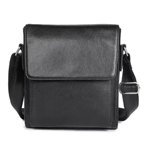Vintage Black Cow Leather Flapover Satchel Bag Crossbody Messenger Leather Sling Bag Men