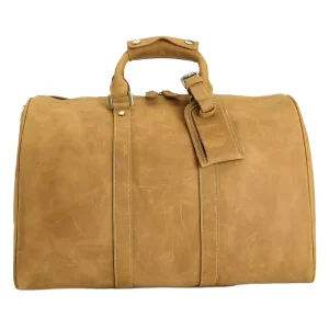 Vintage Brown Crazy Horse Leather Duffel Weekender Custom Bag, Real Leather, Business Men’s Travel Bag