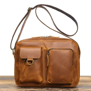 Vintage Brown Genuine Leather Men’s Shoulder Bag