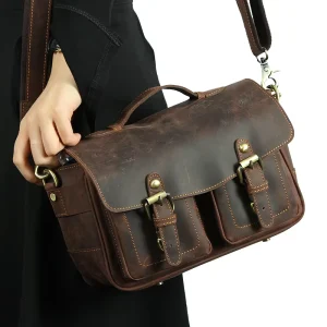 Vintage Brown Men’s Messenger Bag Real Cow Leather Crossbody Bags Men Women Camera Shoulder Bags