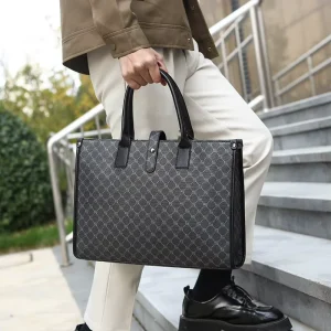 Vintage Business Casual PU Leather Hard Bag Korean Men’s Handbag Shoulder Crossbody File Bag Waterproof Hebei