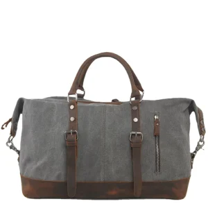 Vintage Canvas Leather Travel Duffel Bag Large Capacity Handbag Shoulder Bag Retro Workwear Style for Unisex Weekender Bag