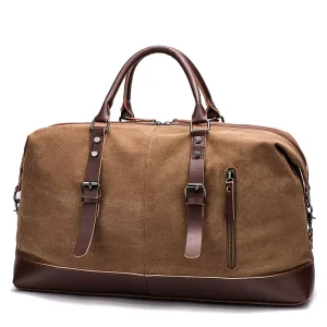 Vintage Canvas Leather Travel Duffle Bag Large Capacity Weekend Overnight Bag Men Carry on Luggage Handbag for Business Trip Gym