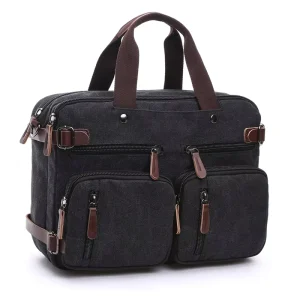 Vintage Canvas Men’s Shoulder Crossbody Laptop Messenger Bag Large Capacity Crossbody Briefcase