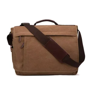 Vintage Canvas Men’s Shoulder Messenger Business Computer Bag Large Capacity Holds 15.6 Inches