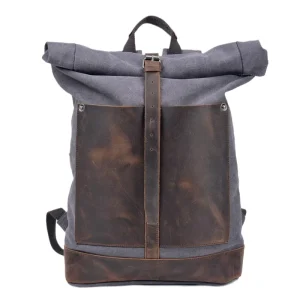 Vintage Canvas Rucksack Large Capacity Roll Top Expandable Backpack Men’s Outdoor Hiking Bag Casual Backpacks