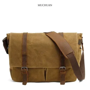 Vintage Canvas Shoulder Bag Casual Men’s Outdoor Messenger Bag Waxed Canvas Computer Bag Crossbody