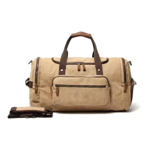 Vintage Canvas Travel Duffel Bag Large Capacity Men’s Weekend Bag Overnighter Tote with Multi-pockets and Adjustable