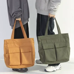 Vintage Canvas Zipper Closure Medium Capacity Portable Shoulder Bag Men’s Women’s Casual Daily Use Travel Korean Ins Tote Model