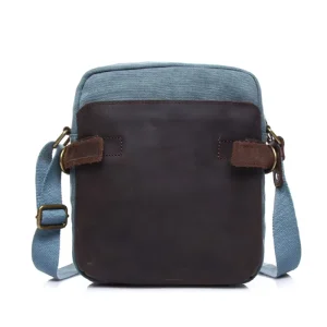 Vintage Canvas and Genuine Leather Spliced Messenger Phone Bag Men’s Cowhide Crossbody Bag Zipper Shoulder Bag