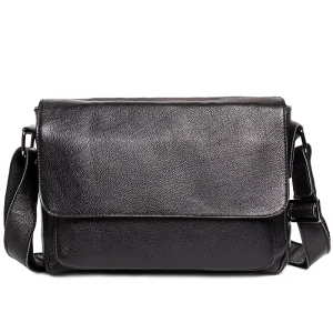 Vintage Casual Black Men’s Sling Bag Portable Genuine Leather Zipper Closure Fashion Shoulder Bag