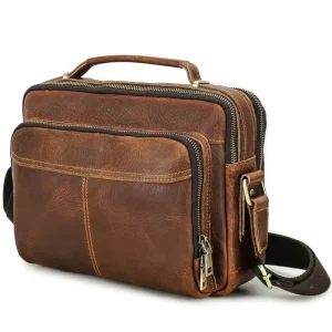 Vintage Casual Business Men’s Genuine Leather Messenger Bag Large Capacity Crossbody Shoulder Bag