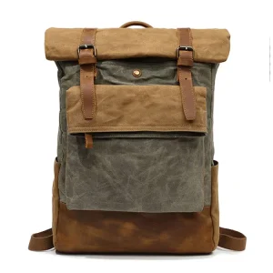 Vintage Casual Canvas Men’s Travel Laptop Backpack with RFID Protection Waterproof Polyester Lining 36-55L Capacity