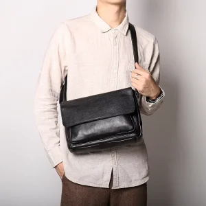 Vintage Casual Design Small Men’s Crossbody Bag Portable Real Leather Messenger Made of Genuine Leather Shoulder Bag