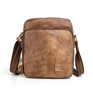 Vintage Casual Men’s Crossbody Waist Shoulder Handbag Satchel Genuine Cowhide Leather Sling Bag for Travel Messenger Bag