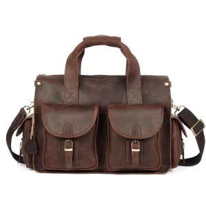 Vintage Cowhide Crazy Horse Leather Laptop Shoulder Crossbody Tote Bag Genuine Leather Men’s Messenger Bag