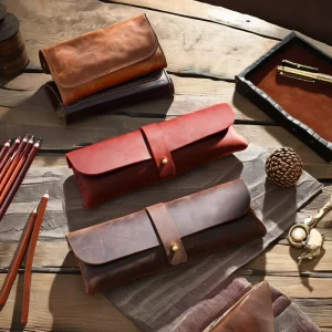 Vintage Cowhide Leather Pencil Case Simple School Students Stationary Case Large Capacity Men’s Gift Pens Bag Great As a Gift