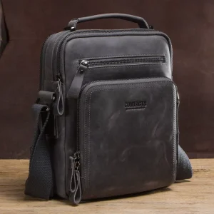 Vintage Crazy Horse Leather 9.7 Inch Tablet Genuine Leather Messenger Bag for Men