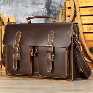 Vintage Crazy Horse Leather Men Messenger Bag Laptop Briefcase Genuine Leather Crossbody Messenger Bag for Men