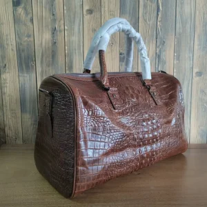 Vintage Crocodile Print Shoulder Leather Travel Bag Weekend Gym Travel Bag Genuine Leather Men’s Duffel Bag