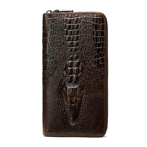 Vintage Custom Designer Genuine Cowhide Leather Zipper Alligator Long Waterproof RFID Blocking Carry Case Phone