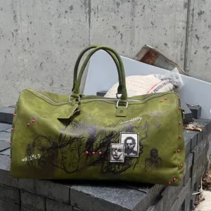 Vintage Distress Heavyweight Custom Graphic Print Acid Wash Double Soft Strap Handheld Portable Travel Mens Duffel Bag