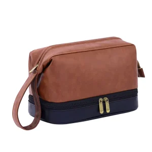 Vintage Double-layer PU Men’s Toiletry Bag Portable Large-capacity Hand-held Cosmetic