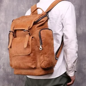 Vintage Durable Capacity Portable Bag Custom Leather Laptop Backpack Men’s Leather Backpack