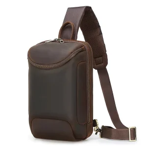 Vintage Durable Crazy Horse Genuine Leather Crossbody Bag Retro Business Sling Messenger Shoulder Chest Bags for Men
