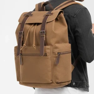 Vintage Fashion Canvas Backpack Men’s Retro Large Capacity Travel Laptop School Portable Durable Leather Trim