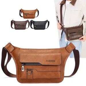 Vintage Fashion Commuting Men’s Shoulder Bag Business Crossbody Messenger Sling Durable Waterproof PU Polyester
