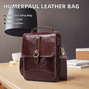 Vintage Fashion Men’s Genuine Leather Shoulder Bag Casual Luxury Messenger Work Lightweight Outdoor