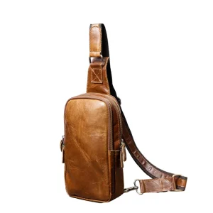 Vintage Fashion Men’s Luxury Genuine Leather Waterproof Chest Bag Zipper Crossbody Messenger Outdoor Travel Korean Design