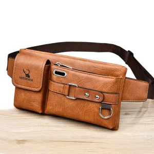 Vintage Fashionable Men PU Waterproof Fanny Pack High Quality Phone Shoulder Crossbody Waist Bag for Boys