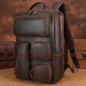 Vintage Full Grain Genuine Crazy Horse Leather Backpack Bag Laptop Real Genuine Leather Travel Backpack